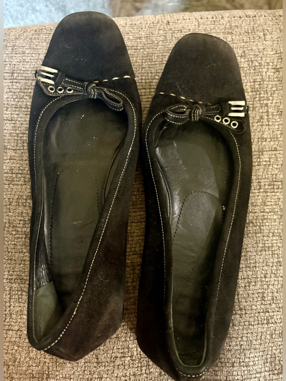 Prada Black Suede Bow Trim Ballet Flats